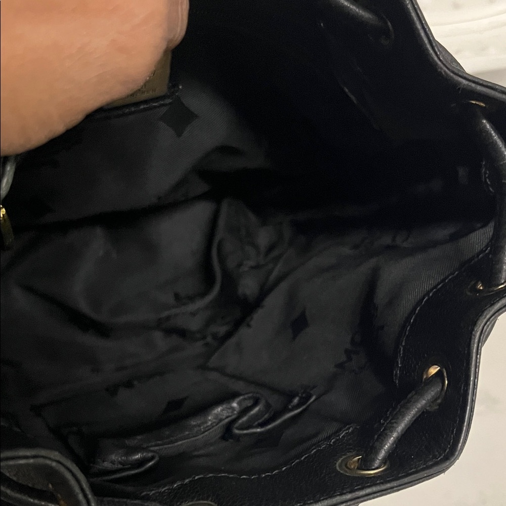 MCM Black Leather Drawstring Crossbody with Gold Hardware - Picture 9 of 9